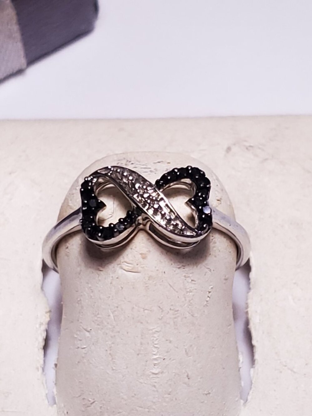 Estate .10ctw Natural Black Diamond Infinity SterlingSilver 925 S-6.75 Ring25123